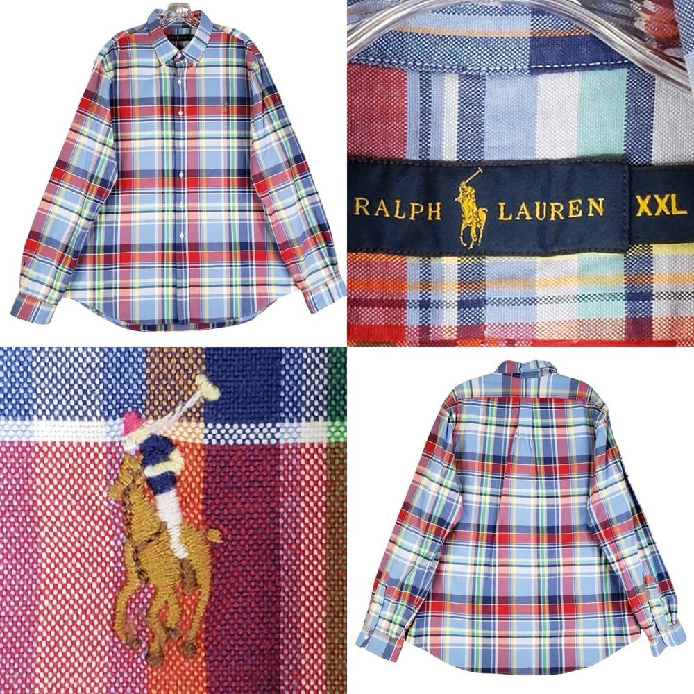 Polo Ralph Lauren Shirt Oxford Button Down Mens Size XXL Madras Plaid Red